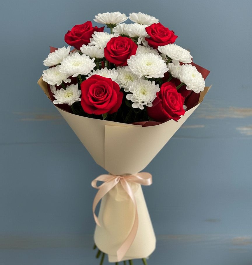 Букет цветов из: Розы и Хризантемы в Черепеть