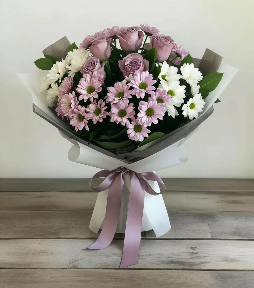 Букет цветов из: Хризантемы и Розы в Черепеть