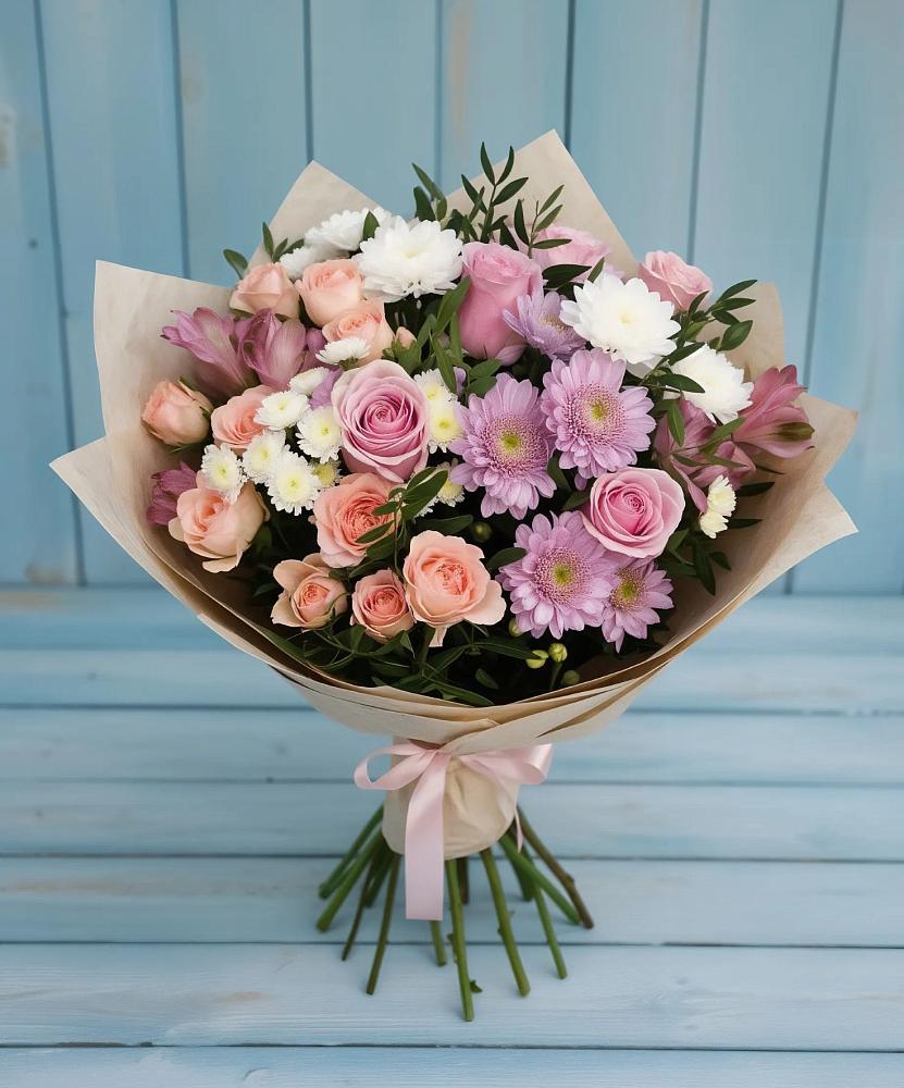 Букет цветов из: Хризантемы, Розы и Альстромерии в Черепеть
