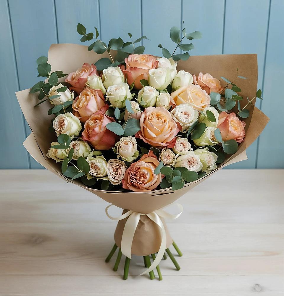 Букет цветов из: Альстромерии и Розы в Черепеть