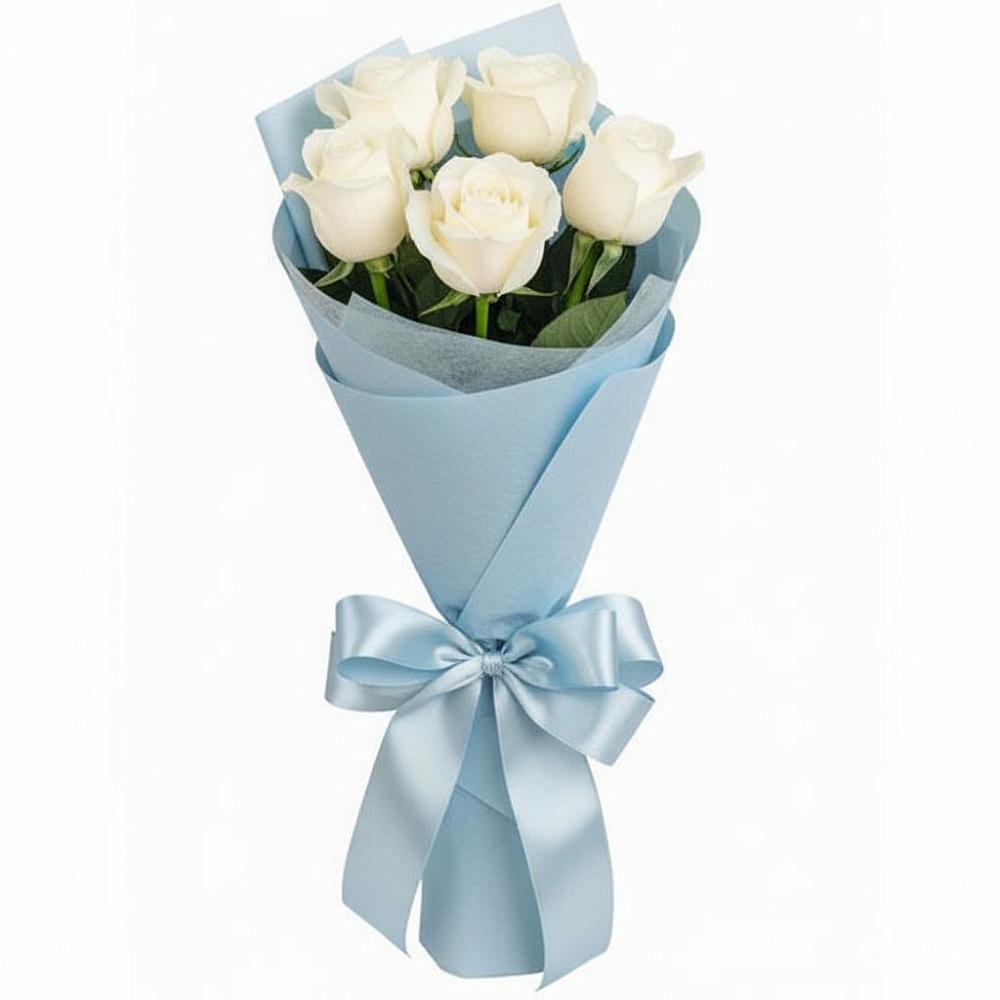 Букет 5 Белых роз Проуд в Черепеть