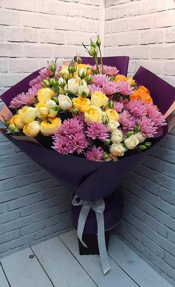 Букет цветов из: Хризантемы и Розы в Черепеть
