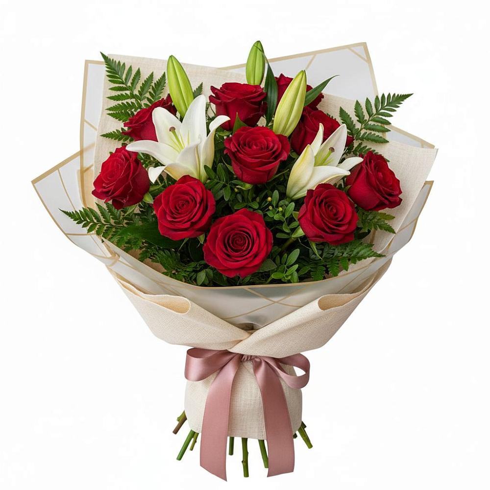 Букет цветов из: Лилии и Розы в Черепеть