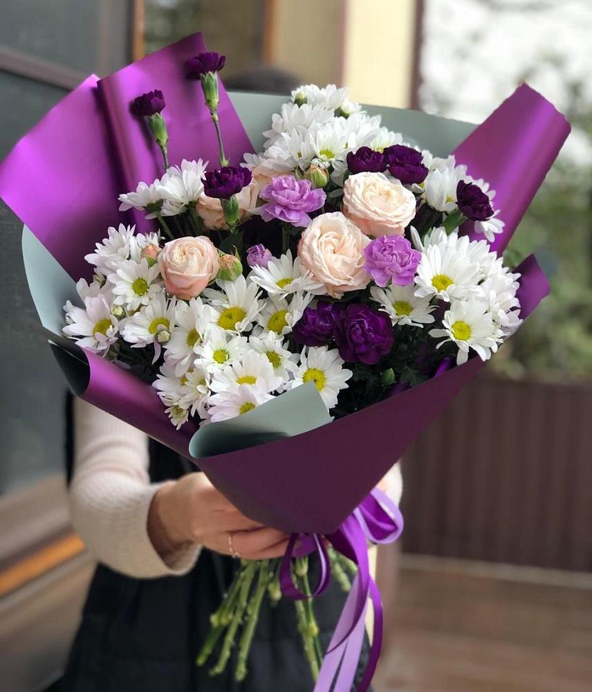 Букет цветов из: Хризантемы, Гвоздики и Розы в Черепеть