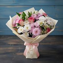 Букет цветов из:  Хризантемы, Альстромерии и Розы в Черепеть