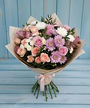 Букет цветов из:  Хризантемы, Розы и Альстромерии в Черепеть