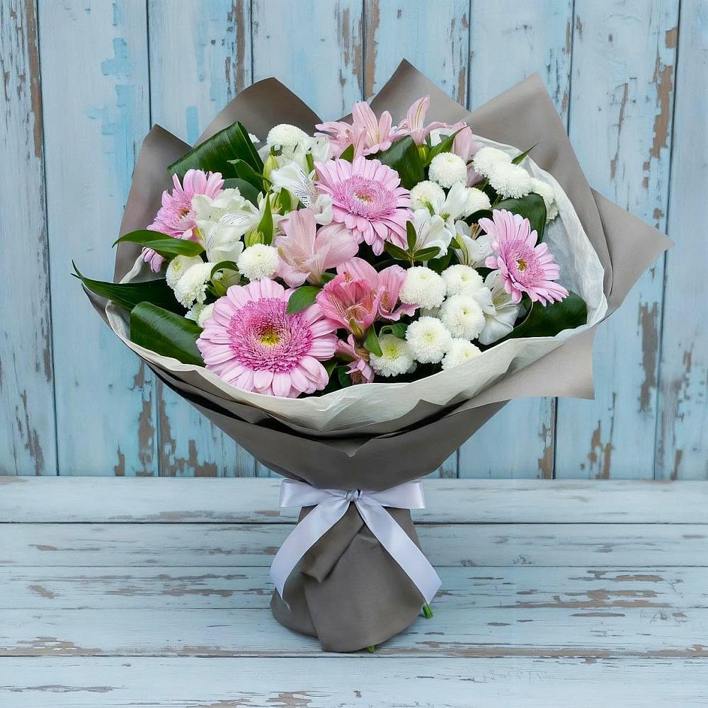 Букет цветов из: Герберы, Альстромерии и Хризантемы в Черепеть