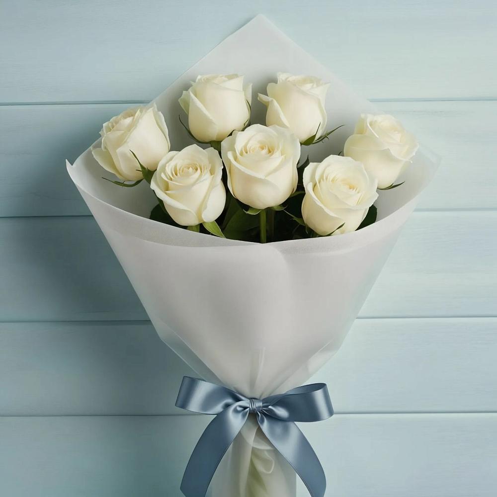 Букет 7 Белых роз Эдлесс Лав в Черепеть